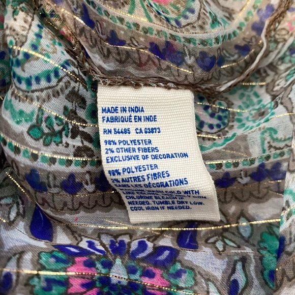 American Eagle Tie Front Printed Long Sleeve Boho Sheer Light Blouse Size XS - Picture 7 of 8